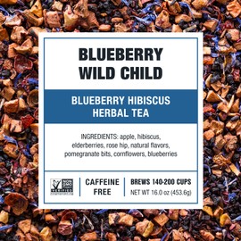Tiesta Tea Blueberry Wild Child, Loose Leaf, Blueberry Hibiscus Herbal Tea, Premium Non-Caffeinated Blend, Make Hot or Iced, Brews Up to 200 Cups, 16 Ounce Resealable Bulk Pouch