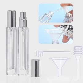 seafulee 5PCS Cologne Perfume Atomizer Empty,10ML Mini Perfume Bottles Refillable With Dispenser Tools, Pocket Perfume Spray Bottle for Travel and Sample Container (Transparent+‌silvery‌ cap)