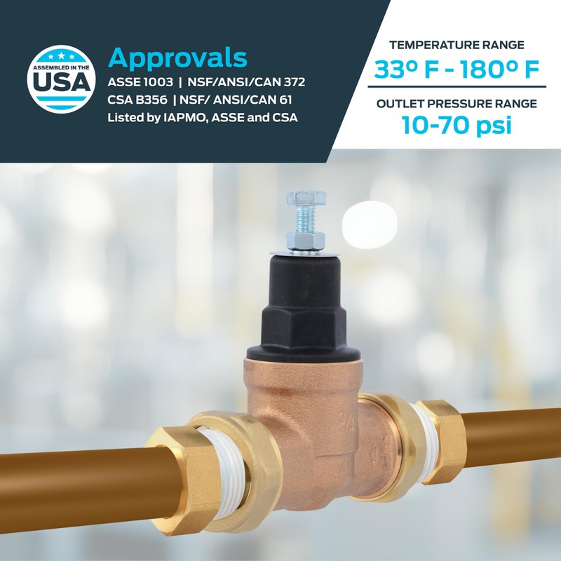 Cash Acme EB45 Pressure Regulating Valve, Double Union, 3/4 Inch