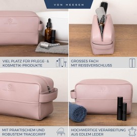 VON HEESEN Toiletry Bag Leather Toiletry Bag for Men and Women - Genuine Leather Necessaire Ideal for Travel - Wash Bag and Cosmetic Bag, lavender, 1 main compartment