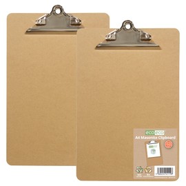 eco-eco Portapapeles fuerte de masonita A4 con clip de metal resistente, paquete de 2, eco119x2                                                       