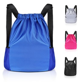 Lychico Waterproof Drawstring Bags, Swim PE Backpack Bag for Men & Women, Sports Gym, Travel, Swimming, Beach, Large Daypack, Blue
