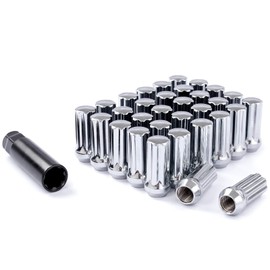 DCVAMOUS 32 PC 9/16"-18 Lug Nuts Chrome 7-Spline Compatible with Dodge 8 Lug Aftermarket Wheels - 9/16 Lugnuts 2" Tall Cone Seat with Key for 1994-2010 RAM-2500 3500 | 1975-1986 C20 K20 C30 K30 J20