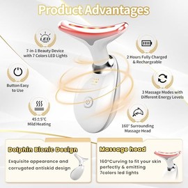 Dispositivo de Terapia de Luz Facial, Basado en Tecnología LED de Triple Acción, Térmica y de Vibración, Dispositivo de Belleza para Cara y Cuello con LED de 7 Colores para Uso Doméstico, Mejora la