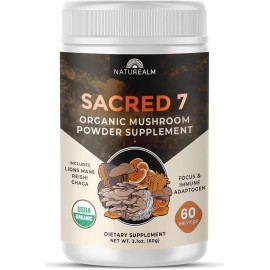 Naturealm Sacred 7 Organic Mushroom Powder for Coffee - Premium Blend Lions Mane, Reishi