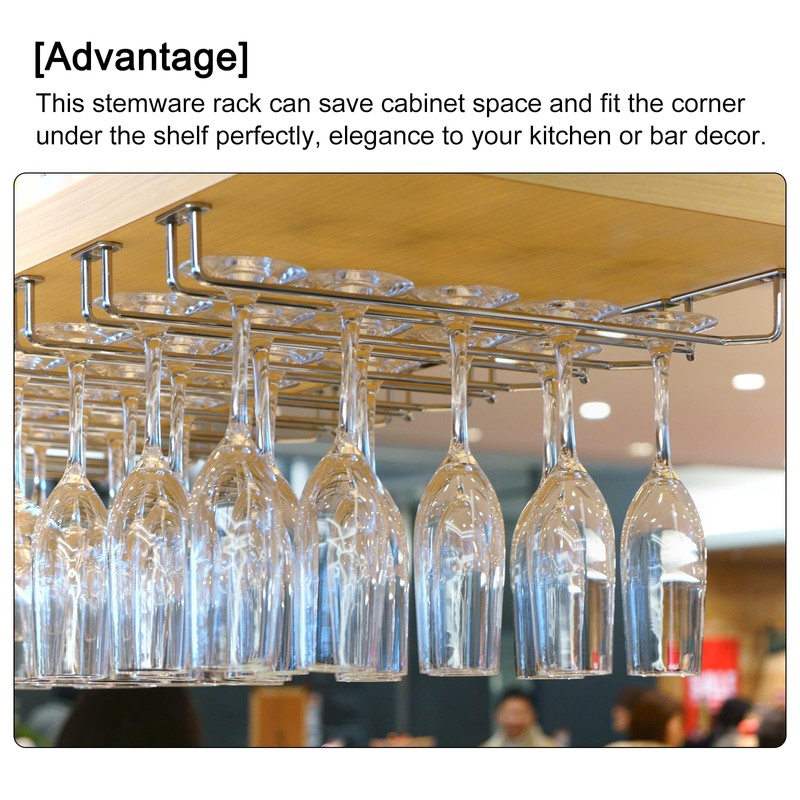 uxcell Wine Glass Rack Under Cabinet, 2Pcs 10-Inch Stemware Wine