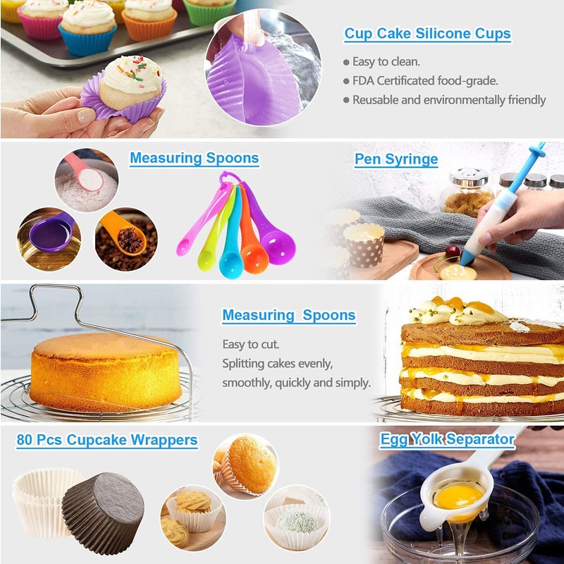 Gawren-H&E 678pcs Cake Decorating Kit,Baking Supplies with Decorating Tools,Cake Carrier,Cake