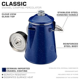 COLETTI Classic Percolator Coffee Pot — The Most Nostalgic Camping Coffee Pot, Now Modernized [Blue Enamel, 12 Cup]