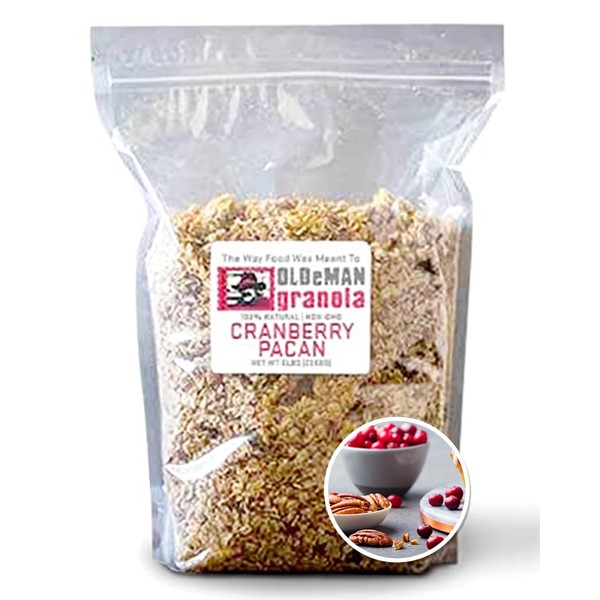 Olde Man Granola Gluten Free Granola - Non-GMO Healthy Granola Cereal - Soft Whole Grain Oats, Butter, Brown Sugar - Handmade in Colorado (Cranberry Pecan, 5lb Pack)