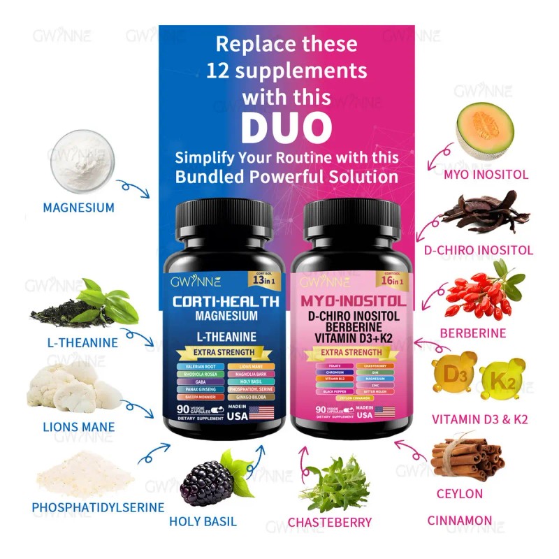 Gwynne Suplemento Cortisol Cápsulas Inositol Myo Glicinato Magnesio Vitamina B12