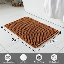 MIULEE Set of 2 Waffle Bathroom Rugs, Fall Boho Bath Rugs Non Slip Washable, Super Absorbent Bath Mats, Ultra Soft Rubber Backed Shower Mats for Bathroom Floor, Tub and Shower, Terracotta, 17x24 Inch
