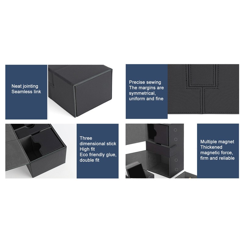 Card Deck Box with 3 Drawers Large Capacity Magnetic Closure