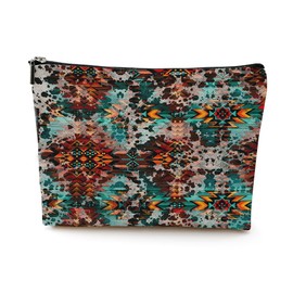 Vintage Western Makeup Bag Western Gifts Western Accessories for Women Boho Aztec Cowhide ow Print Stuff Funny Friendship Christmas Birthday Gifts for Mom Friend Grandma Sister Bestie Cosmetic Bag