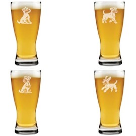 MIP Set of 4 Glass 15 oz Beer Pilsner Glass Gift Miniature Schnauzer Collection