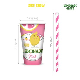 ARTENIUM Lemonade Stand Supplies for Kids - 60 Disposable Eco-Friendly Paper Cups with Lids and Straws - Lemonade Cups Perfect for Lemonade Stands, Pink Lemonade - 12oz Cups with Lemon Straws.