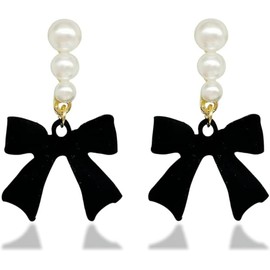 Pearls Bow Earrings for Women Exquisite Red Black Velvet Earring for Brides Women Teen Girls Birthday Christmas Special Day Gifts