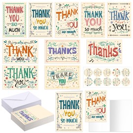 Motiskyy 50 Set Retro Thank You Cards with Envelopes and Stickers, Appreciation Greeting Blank Note Cards for Teacher Baby Shower Bridal Party