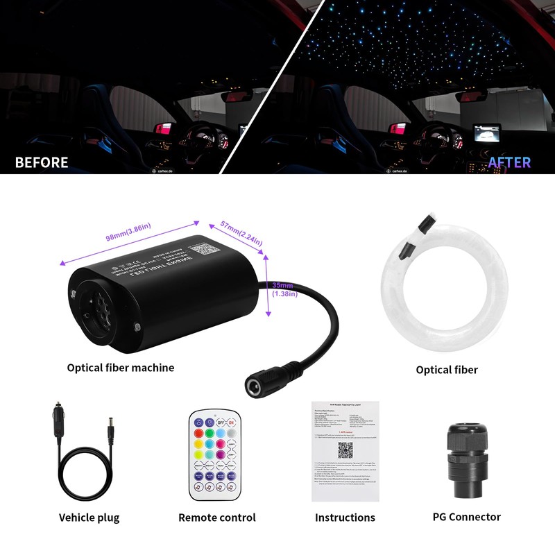 6W Small Size Car Twinkle Fiber Optic Starlight Headliner Kit,