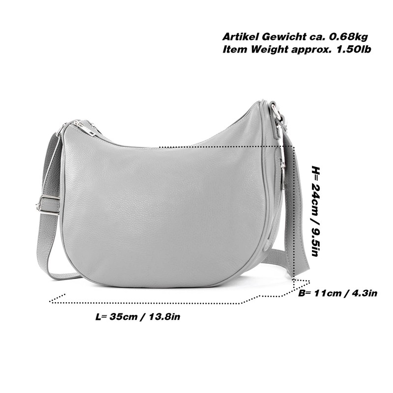 modamoda de - T222 - Italian Leather Shoulder Bag, grey