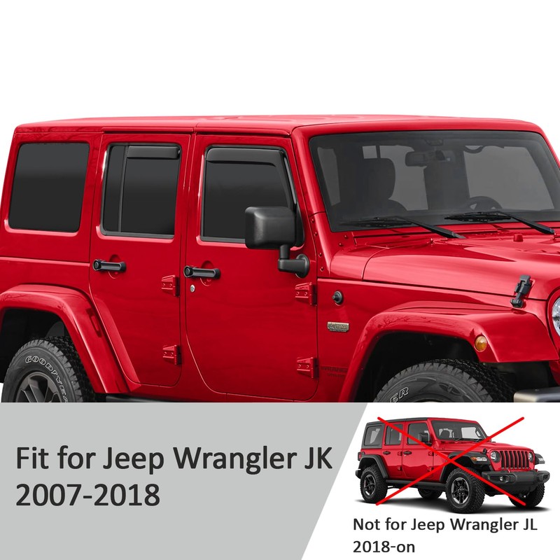 Voron Glass in-Channel Extra Durable Rain Guards for Jeep Wrangler