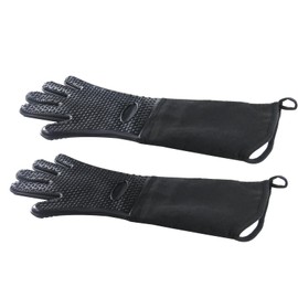 1 Pair Extra Long Professional Oven Mitts, Non-Slip Silicone Grip Heat Resistant,19.7" Length,Up to 572℉ for BBQ Cooking Baking Grilling (Black)