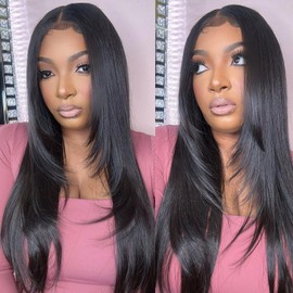 Emistar Straight Lace Front Wigs 13x4x1 Middle Part Synthetic Lace Wigs for Black Women (Natural Black, 26 Inch)
