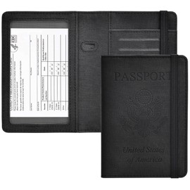 HerriaT Passport and Vaccine Card Holder Combo,Cover Case with CDC Vaccination Card Slot, Leather Travel Documents Organizer Protector, with RFID Blocking, for Women and Men
