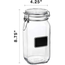 Bormioli Rocco Fido Collection, 2 Pack, 50.75 Oz. Food Storage Glass Jars, With Chalkboard, Airtight Rubber Seal & Glass Lid, With Steel Wire Clamp, Made In Italy.
