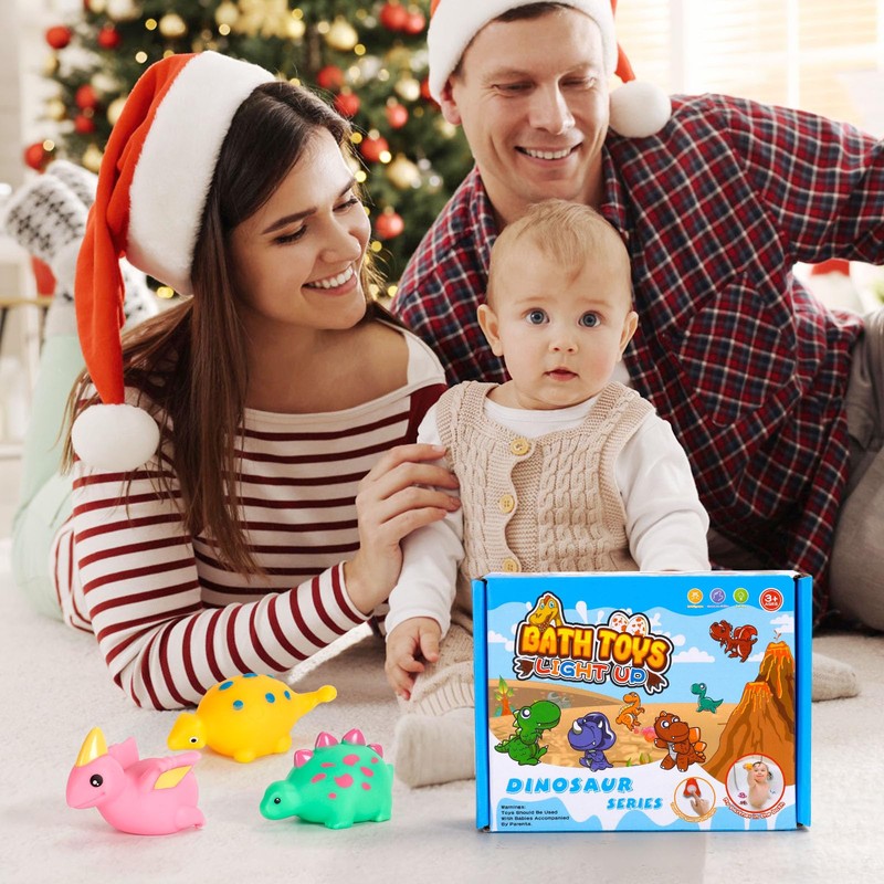 Jiosdo Bath Toy, 6 Pieces Dinosaur Bath Toy with Light