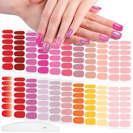WOKOTO 20 Sheets Cute Nail Polish Strips Stickers, Solid Pink Red Yellow Full Nail Wraps, Self-Adhesive Gel Nail Stickers with Nail File for Women & Girls, Easy to Apply Stick On Nails