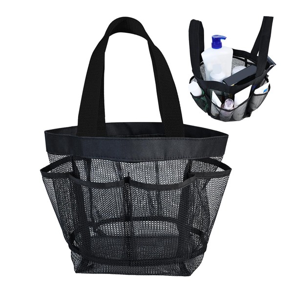 Fidqiog 1 Pcs Shower Caddy, Black Nylon Mesh Toiletry Bag,