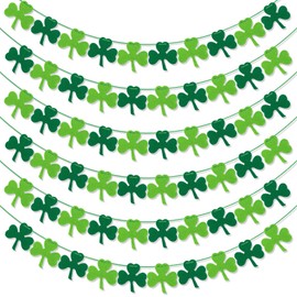 HFATMOS 6 Pcs Felt Shamrock Garland, Green Lucky Clover Banner, Valentine Garland Hanging for St Patricks Day Decorations, and Irish Home Party Supplies