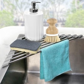 Kitchen Stainless Steel Corner Caddy Triangle Dish Drying Rack for Sink Corner, Sponge Holder Roll Up Dish Drying Rack Over The Sink (1 Pack)
