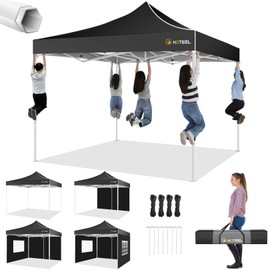 HOTEEL 10x10 Pop up Canopy Tent for Parties, Heavy Duty Easy Setup Tent with 4 Sidewalls, Outdoor Commercial Instant Gazebo for Wedding Event, with Portable Bag & Sand Bags, Black(Hexagonal Frame)