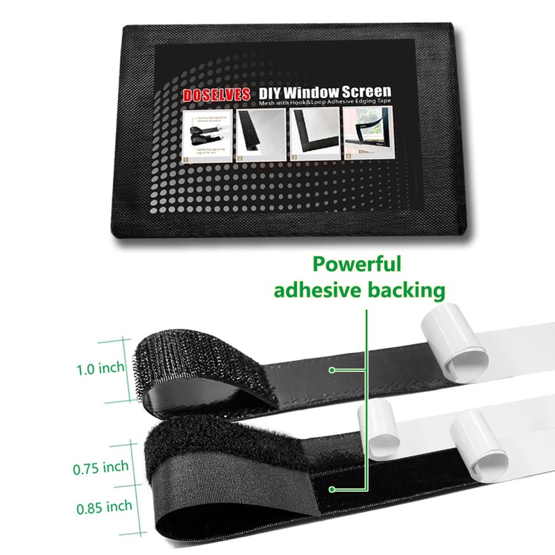 Window Screen with Black Upgraded Hook and Loop Adhesive Edging