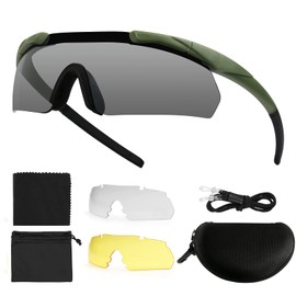 Feyachi Shooting Glasses with 3 Interchangeable Lenses, Safety Goggles Impact-Resistant Eye Protection, UV400 Protection (Army Green)