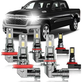 HUOKEDS for 2019-2025 Dodge Ram 1500 Fog Lights Bulbs Combo, 6pcs Super Bright White Dual Beam and Fog Lights Blubs Package, 1:1 Size as Stock Bulbs, Plug and Play