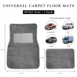 MUQIDA 4PCS Car Floor Mats, Anti-Slip Waterproof Car Carpets with Safety Heel Pad, Heavy Duty Floor Mat for All Weather Protection, Universal Trim to Fit for Sedans Trucks SUVs (Gray)