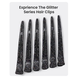 AIMIKE Glitter Hair Clips for Styling Sectioning, Upgraded No Crease Duckbill Hair Clips with Built-In Silicone Band, Salon and Home Sectioning Hairclips for Rollers,Blow Drying and Makeup-4.8" Long