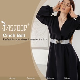 JasGood Women's Wide Belt, Elastic Fashion Waist Belt, Women's Stretchy Leather Belt for Dress, Pack of 4, G-Black+Brown+Silver+Red