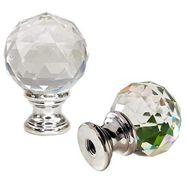 Hyamass 2Pcs 1-3/4 inch Lamp Finial Cap Knob lamp Screw Top Lamp Decoration for Lamp Shade Faceted Crystal Ball Brushed Nickel Finish