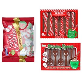 Holiday Treats Christmas Sweet Vanilla Marshmallows | Peppermint Flavored Candy Cane Spoons Milk Chocolate Stirring