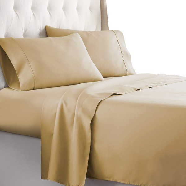 HC COLLECTION California King Sheet Set - Deep Pocket Bed Sheets - Extra Soft - 4 PC Set, Easy Care, Machine Washable - Cooling Beige Sheets