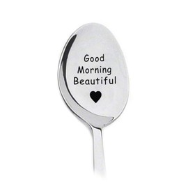 Anniversary Christmas Gifts for Wife Girlfriend Good Morning Beautiful Spoon for Women Mom Grandma Coffee Tea Spoons for Sisters Aunt Her Ice Cream Spoon Birthday Gift