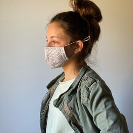 Children Large Fitted Printed Cotton Cloth Face Mask w/Filter Pocket - Cute Reusable Fabric Comfortable Face Mask - 3 Layer - Washable w/Adjustable Ear Loops and Nose Bridge - Pewter Blue Rose