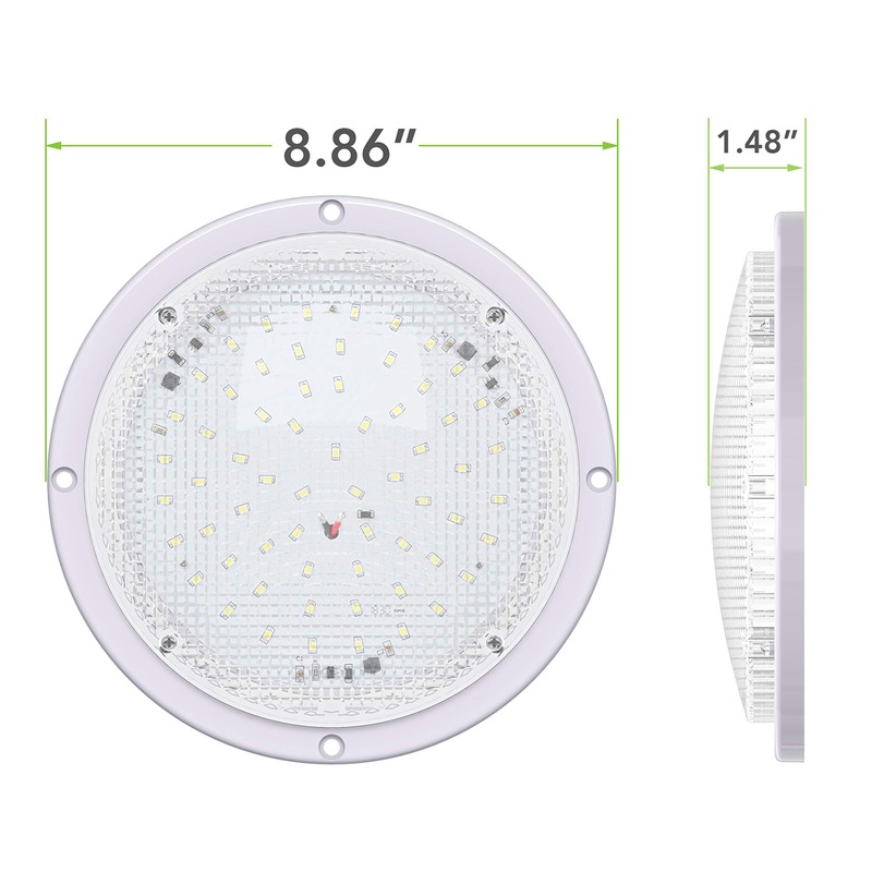 RV Trailer Camper 1000 Lumen 5th Wheel White 8.5" Round