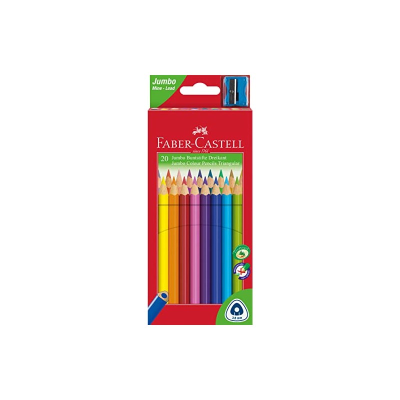 Faber-Castell 116520 – Coloured Pencils Triangular Jumbo Pack of 20