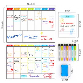 Magnetic Calendar for Refrigerator, Monthly & Weekly Magnetic Dry Erase Calendar Meal Planner Whiteboard Chores Chart Kids-Includes 7 Pens & Eraser