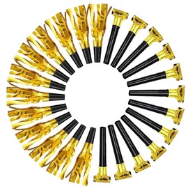 24pcs Party Blowers,Gilding Noisemakers Party Blowouts Squawkers Fringed Noise Maker,Birthday Noisemakers Birthday Blow Horns Party Whistles (Black and gold)