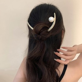 Xduargs Boho Crescent Moon Hair Stick Hair Clip Vintage Moon Hair Fork Barrette Large Pearl Moon Hair Slide Hairpin French Pearl Hair Stick Clip Decorative Hair Accessories for Women(Style B)